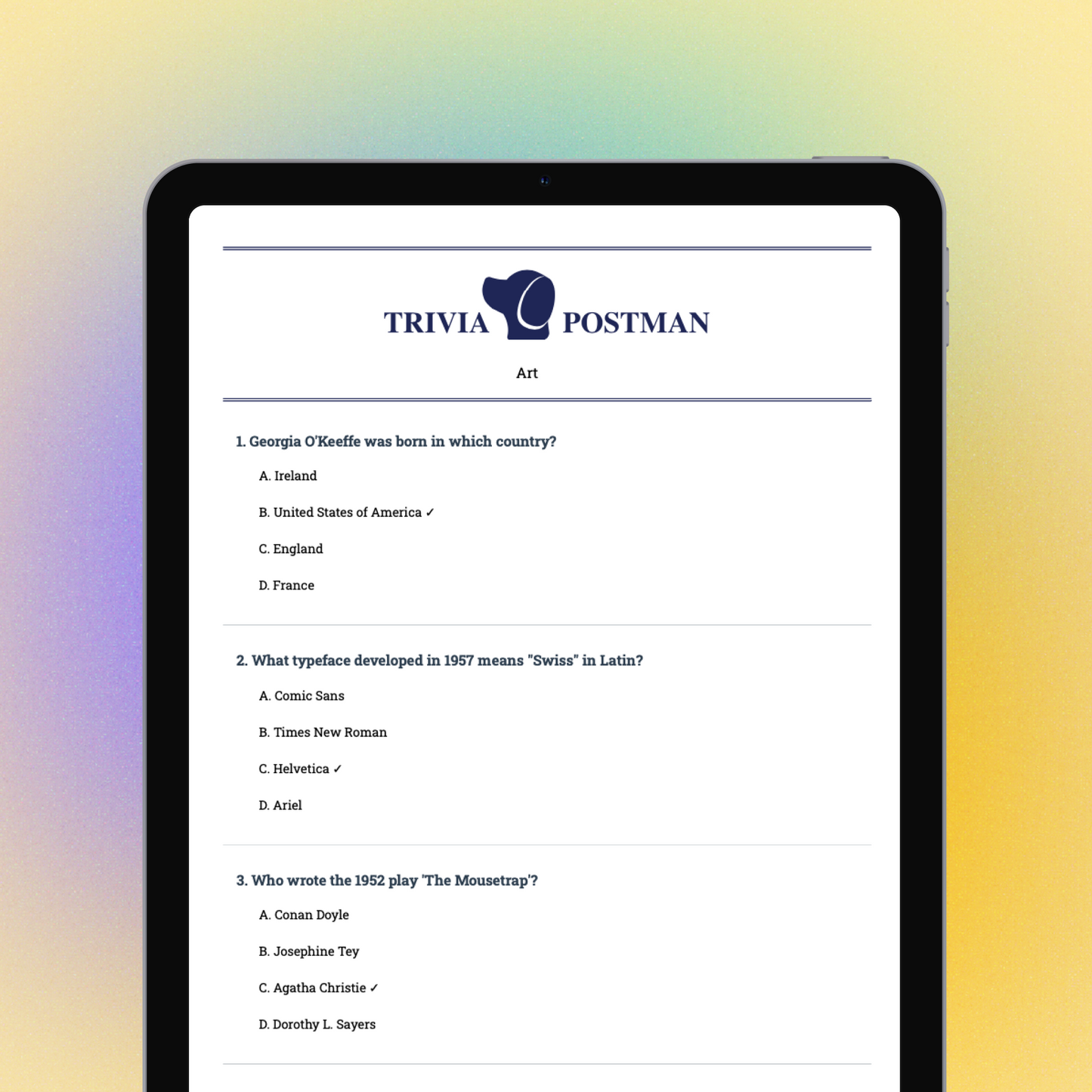 Art General Knowledge Trivia (Volume 01) - 30 questions