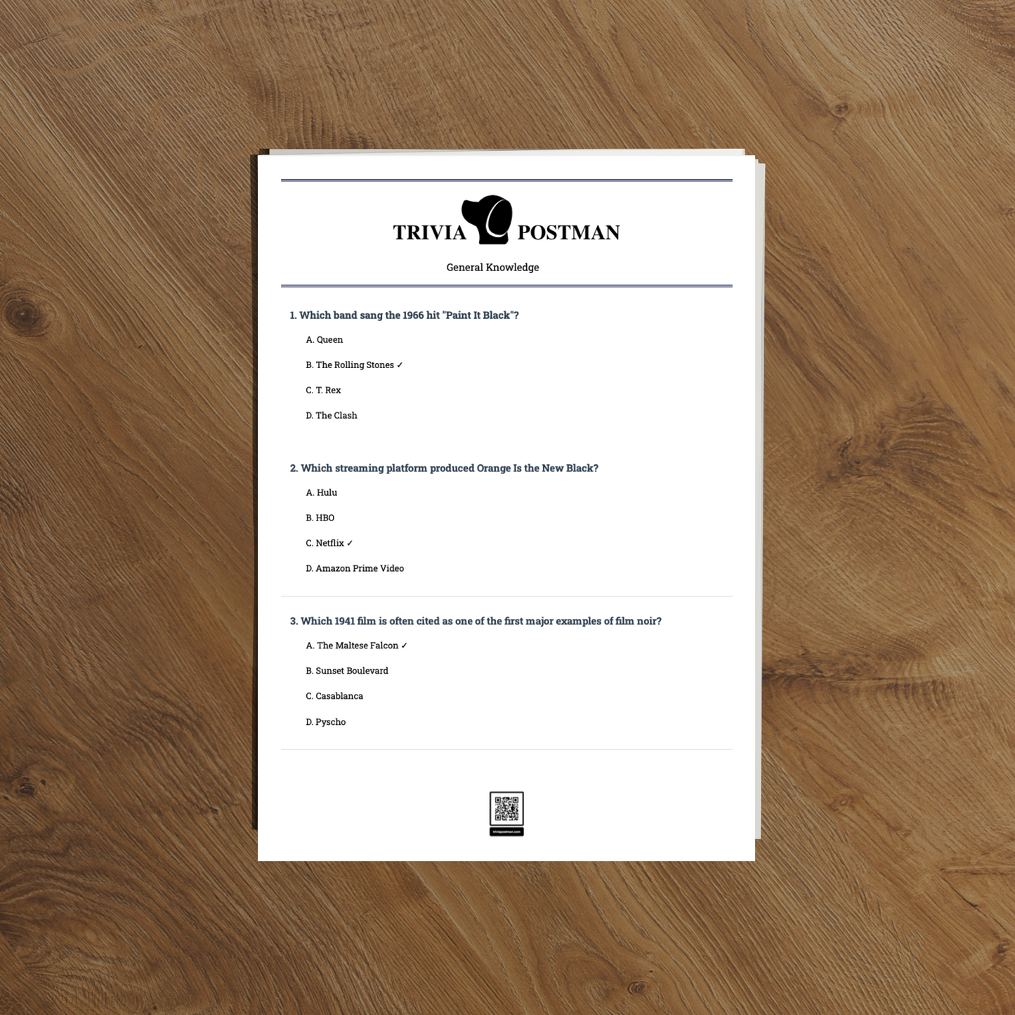 Black Edition - General Knowledge Trivia Quiz - 20 questions - Instant Download